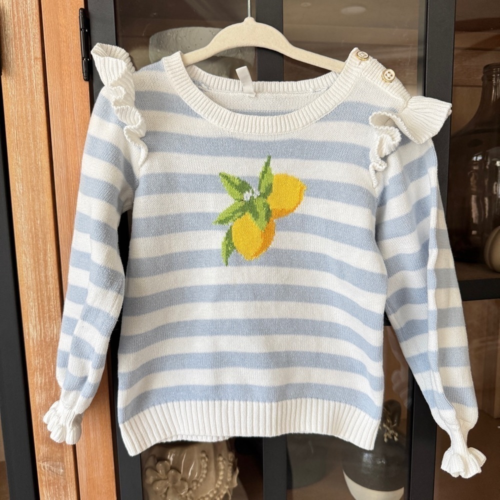 Janie & Jack Lemons knit Sweater Striped Ruffle toddler girl ribbed crewneck